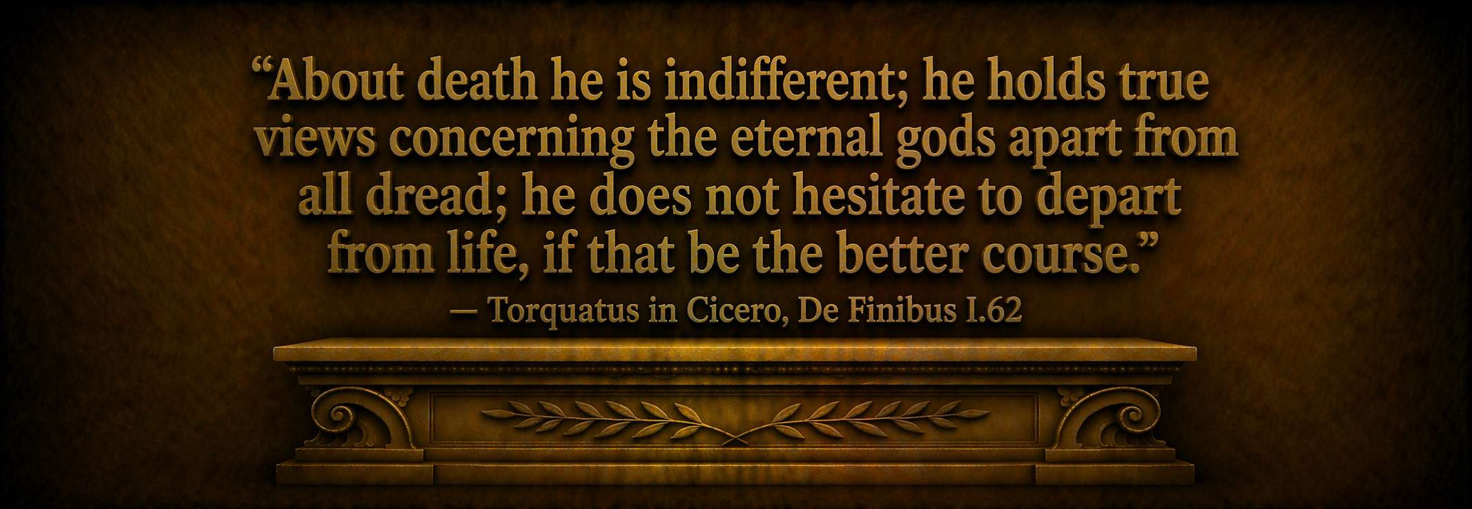 "About death he is indifferent; he holds true views concerning the eternal gods apart from all dread; he does not hesitate to depart from life, if that be the better course." -- Torquatus in Cicero, De Finibus I.62